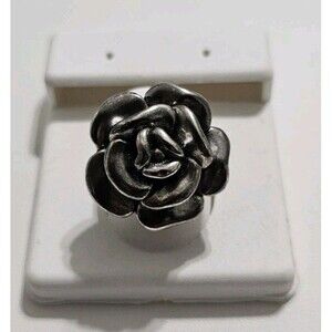 Rose Flower Hollow Puff  Silver 925 Ring Size 6.5